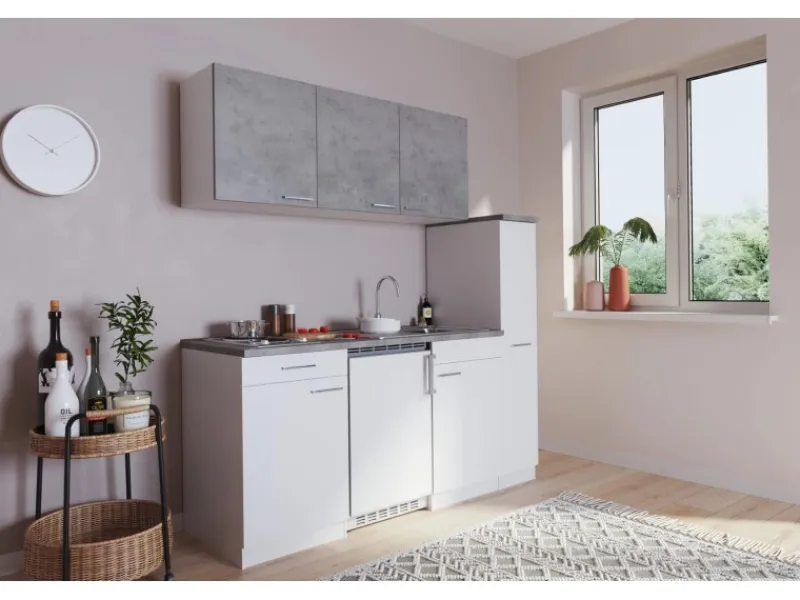 Best Respekta Küchenzeile KB180WWBG 180 cm Weiß-Beton Optik