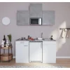 Respekta Single-Küchen|Miniküchen<Küchenzeile KB150WWBMIG 150 cm Weiß-Beton Optik