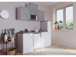 Respekta Winkelküchen<Küchenzeile KB180WWBMIG 180 cm Weiß-Beton Optik