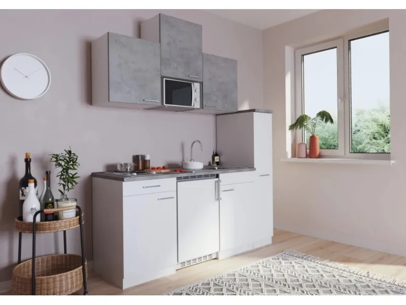 Respekta Winkelküchen<Küchenzeile KB180WWBMIG 180 cm Weiß-Beton Optik