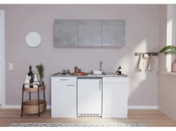 New Respekta Küchenzeile KB150WWBG 150 cm Weiß-Beton Optik