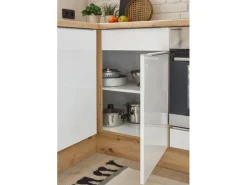 Hot Respekta Küchenzeile Marleen 280 cm Artisan-Eiche Weiß Hochglanz Winkel Weiß Eiche