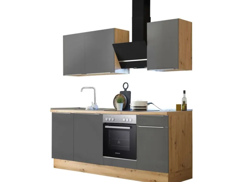 Respekta Küchenzeile Marleen 220 cm Artisan- Matt< Besteckkästen|Herde
