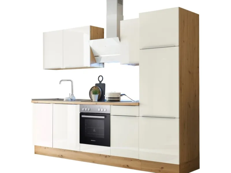 Respekta Küchenzeile Marleen 280 cm Artisan-Eiche Weiß Hochglanz< Einbauküchen|Besteckkästen
