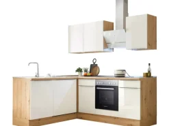 Clearance Respekta Küchenzeile Marleen 220 cm Artisan-Eiche Weiß Hochglanz Winkel Weiß Eiche