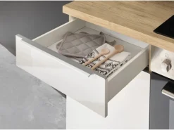 Clearance Respekta Küchenzeile Marleen 220 cm Artisan-Eiche Weiß Hochglanz Winkel Weiß Eiche