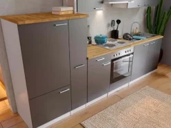 Best Respekta Küchenzeile ohne E-Geräte 300 cm -Weiß Grau