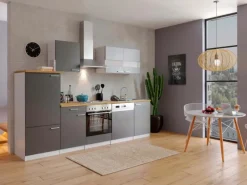 Clearance Respekta Küchenzeile ohne E-Geräte LBKB280WG 280 cm -Weiß Glänzend Grau