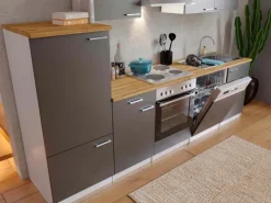 Clearance Respekta Küchenzeile ohne E-Geräte LBKB280WG 280 cm -Weiß Glänzend Grau