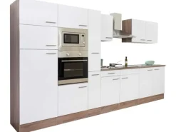 Respekta Küchenzeile ohne E-Geräte 360 cm Weiß Seidengl.-Eiche York< Einbauküchen