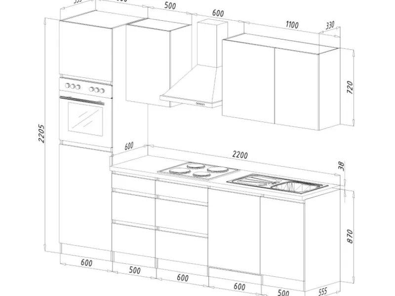 Respekta Premium Respekta Küchenzeile ohne E-Geräte 280 cm Grifflos Weiß Hochglanz< Pantryküchen|Single-Küchen
