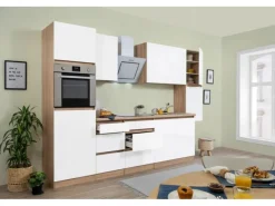 Respekta Premium Respekta Küchenzeile ohne E-Geräte 320 cm Grifflos Weiß Hochglanz-Eiche Sägerau< Einbauküchen
