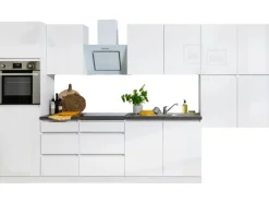 Respekta Premium Einbauküchen<Respekta Küchenzeile ohne E-Geräte 370 cm Grifflos Weiß Hochglanz