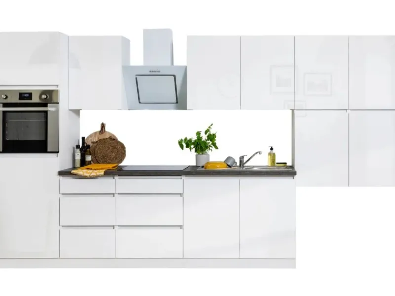 Respekta Premium Einbauküchen<Respekta Küchenzeile ohne E-Geräte 370 cm Grifflos Weiß Hochglanz