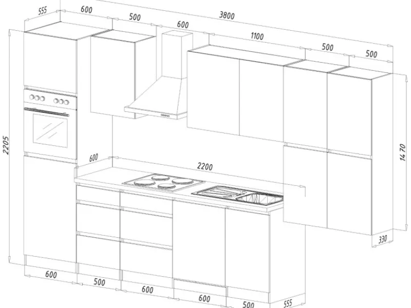 Respekta Premium Respekta Küchenzeile ohne E-Geräte 380 cm Grifflos -Weiß< Kühlschränke|Küchenschränke
