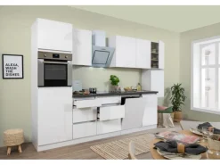 New Respekta Premium Respekta Küchenzeile ohne E-Geräte 330 cm Grifflos Weiß Hochglanz Hochglanz Weiß