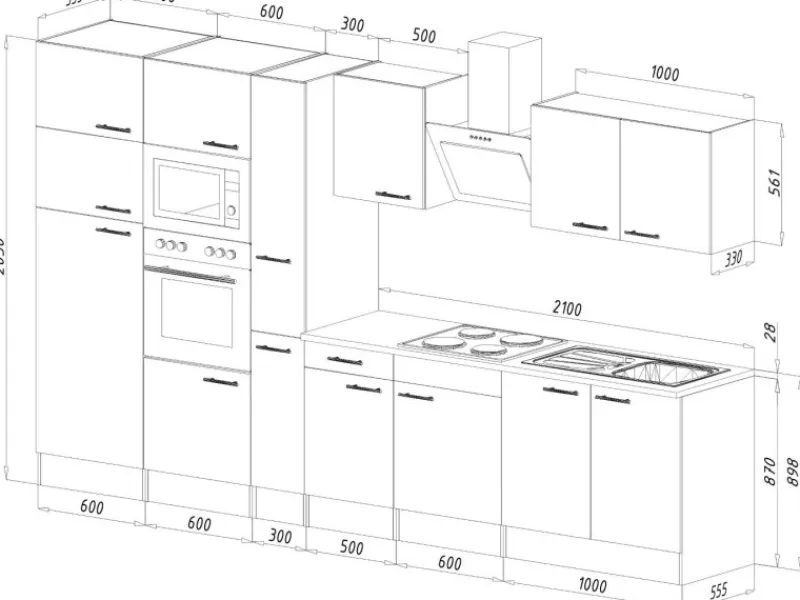 Respekta Küchenzeile ohne E-Geräte 360 cm Grau Seidengl.-Eiche York Grau Seidenglanz