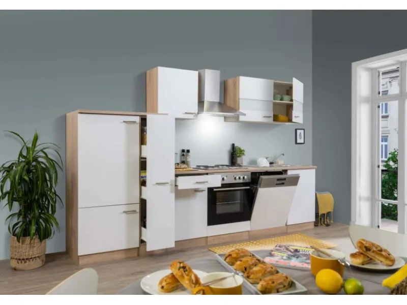 Best Respekta Küchenzeile ohne E-Geräte 310 cm -Eiche Sägerau Weiß