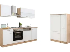 Best Respekta Küchenzeile ohne E-Geräte 310 cm -Eiche Sägerau Weiß
