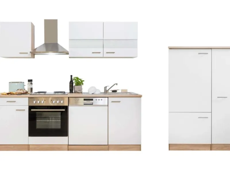 Best Respekta Küchenzeile ohne E-Geräte 310 cm -Eiche Sägerau Weiß