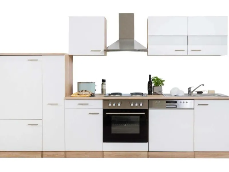 Best Respekta Küchenzeile ohne E-Geräte 310 cm -Eiche Sägerau Weiß