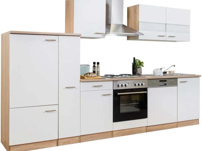 Best Respekta Küchenzeile ohne E-Geräte 310 cm -Eiche Sägerau Weiß