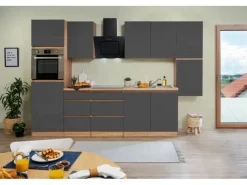 Respekta Premium Küchenschränke|Einbauküchen<Respekta Küchenzeile ohne E-Geräte 320 cm Grifflos -Eiche Sägerau