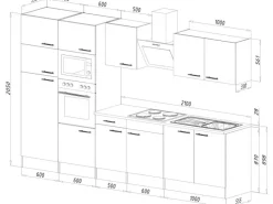 New Respekta Küchenzeile ohne E-Geräte 330 cm Schwarz Seidengl.-Eiche York Schwarz Seidenglanz