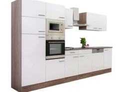 Hot Respekta Küchenzeile ohne E-Geräte 340 cm Weiß Seidengl.-Eiche York Weiß Seidenglanz