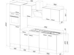 New Respekta Küchenzeile ohne E-Geräte 270 cm Schwarz Seidengl.-Eiche York Schwarz Seidenglanz