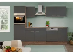Respekta Küchenzeile ohne E-Geräte 280 cm Grau Seidengl.-Eiche York< Einbauküchen