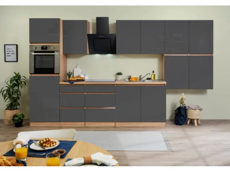 Respekta Premium Respekta Küchenzeile ohne E-Geräte 370 cm Grifflos -Eiche Sägerau< Kühlschränke|Einbauküchen