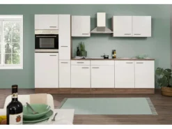Discount Respekta Küchenzeile ohne E-Geräte 300 cm Weiß Seidengl.-Eiche York Weiß Seidenglanz