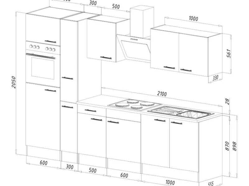 Discount Respekta Küchenzeile ohne E-Geräte 300 cm Weiß Seidengl.-Eiche York Weiß Seidenglanz