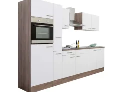 Discount Respekta Küchenzeile ohne E-Geräte 300 cm Weiß Seidengl.-Eiche York Weiß Seidenglanz