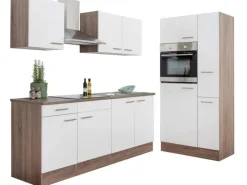 Discount Respekta Küchenzeile ohne E-Geräte 300 cm Weiß Seidengl.-Eiche York Weiß Seidenglanz