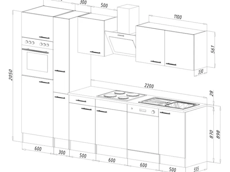 Respekta Küchenzeile ohne E-Geräte 310 cm Schwarz Seidengl.-Eiche York< Einbauküchen|Kühlschränke