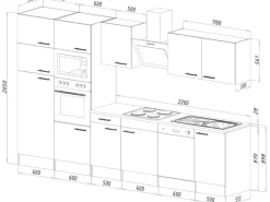 Respekta Einbauküchen<Küchenzeile ohne E-Geräte 340 cm Schwarz Seidengl.-Eiche York