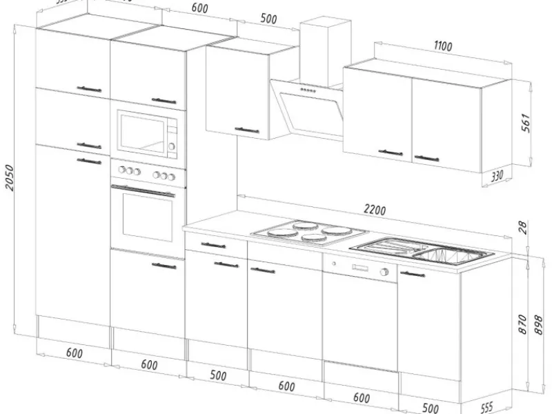 Respekta Einbauküchen<Küchenzeile ohne E-Geräte 340 cm Schwarz Seidengl.-Eiche York