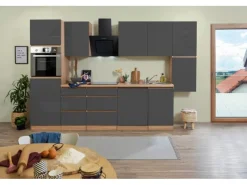 Respekta Premium Kühlschränke|Einbauküchen<Respekta Küchenzeile ohne E-Geräte 330 cm Grifflos -Eiche Sägerau