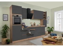 Respekta Premium Kühlschränke|Einbauküchen<Respekta Küchenzeile ohne E-Geräte 330 cm Grifflos -Eiche Sägerau