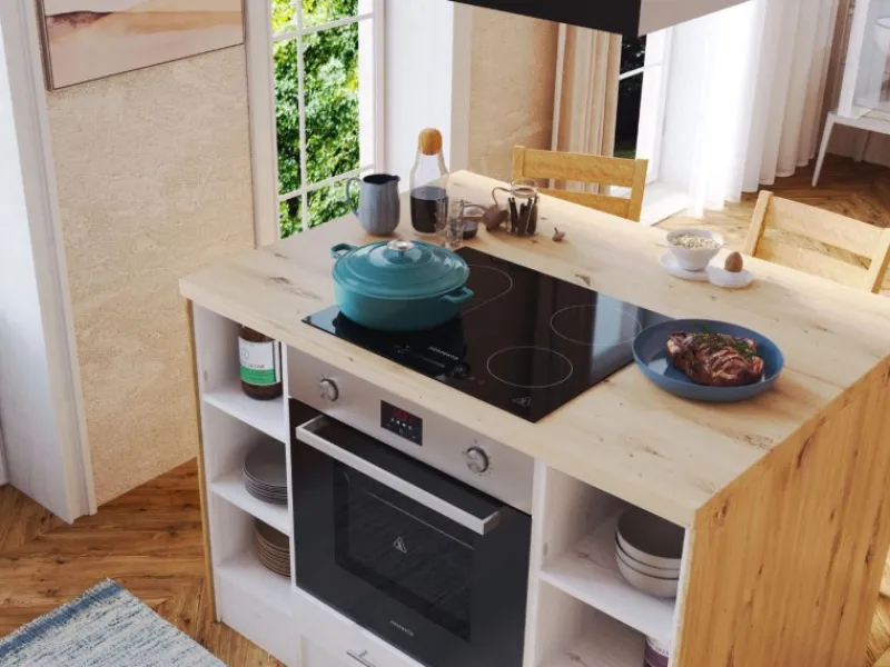 Clearance Respekta Landhaus Inselküche Anton 280 cm Lärche Weiß