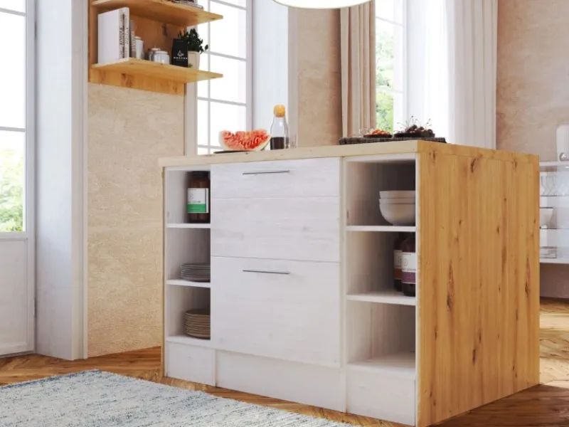 Hot Respekta Landhaus Küchenzeile Anton 310 cm mit Kücheninsel Lärche Weiß