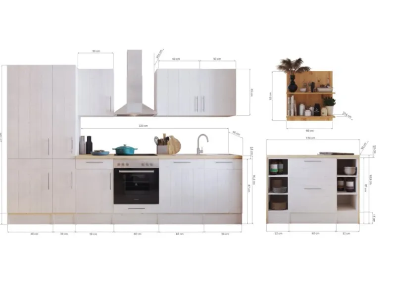 Hot Respekta Landhaus Küchenzeile Anton 310 cm mit Kücheninsel Lärche Weiß