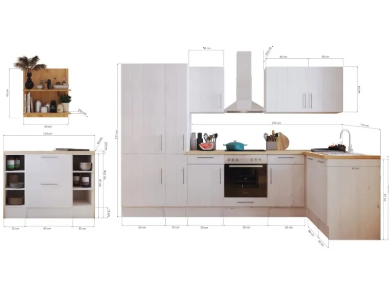 Respekta Kücheninseln|Winkelküchen<Landhaus Winkelküche Anton 310 x 172 cm mit Kücheninsel Lärche Weiß