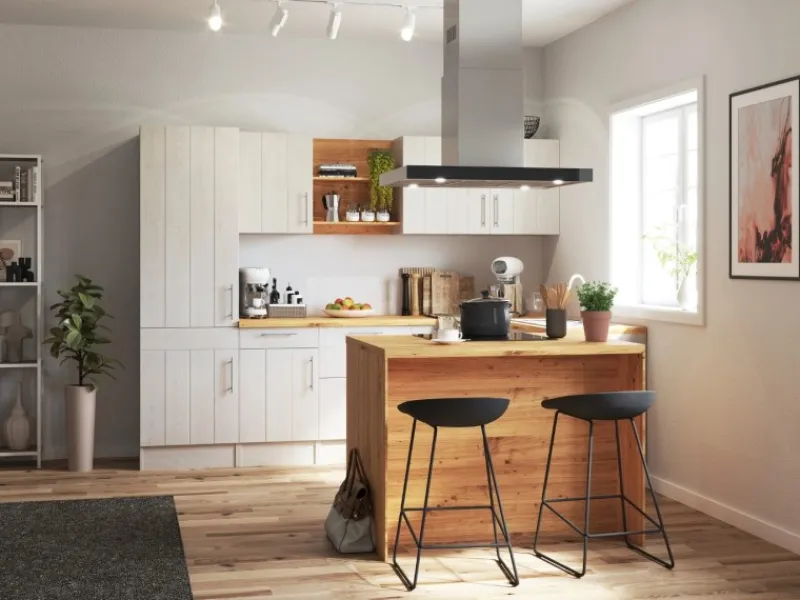 Respekta Landhaus Winkelküche/ Inselküche Anton 280 x 172 cm Lärche Weiß< Inselhauben|Winkelküchen
