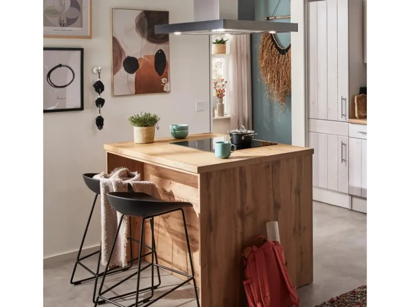 Respekta Landhaus Winkelküche/ Inselküche Anton 280 x 172 cm Lärche Weiß< Inselhauben|Winkelküchen