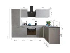 Respekta L-Küchenblock Malia 280 cm Beton Fronten inkl. Kühl-/Gefrierkombination< Winkelküchen|Einbauküchen