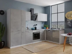 Respekta L-Küchenblock Malia 310 cm Beton Fronten inkl. Kühl-/Gefrierkombination< Winkelküchen