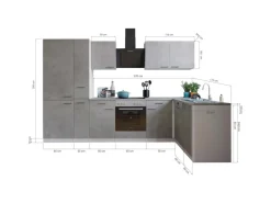 Respekta L-Küchenblock Malia 310 cm Beton Fronten inkl. Kühl-/Gefrierkombination< Winkelküchen